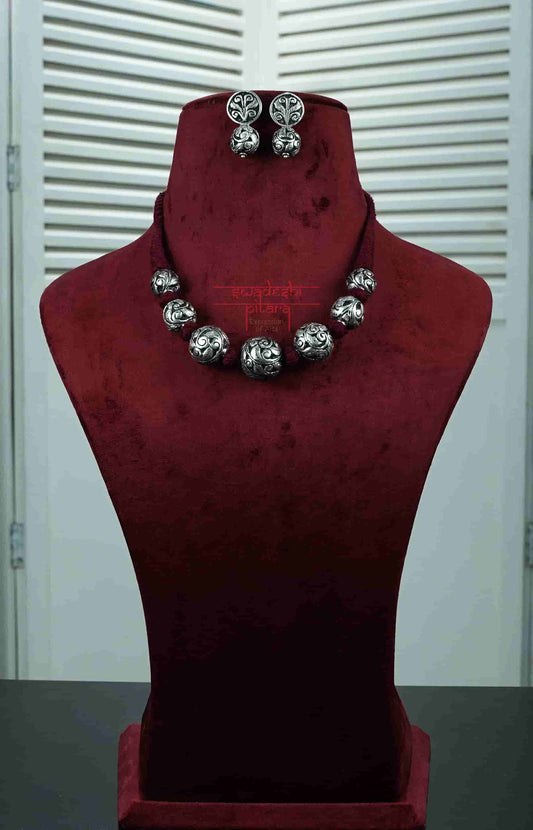 Noor Chitai Ball Bead 925 Silver necklace With Ball Bead Earrings