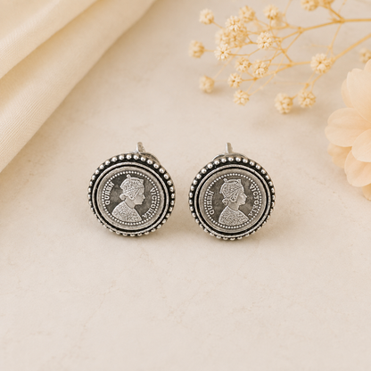 925 Sterling Silver Victorian Coin Stud Earrings