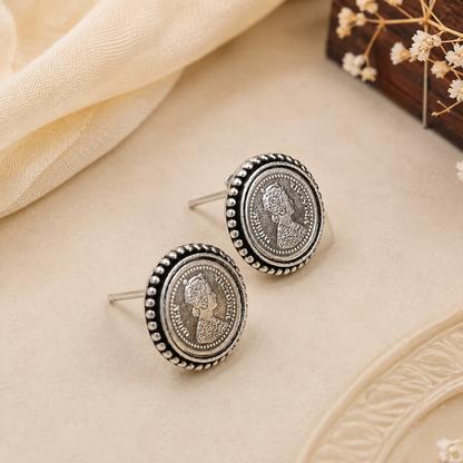 925 Sterling Silver Victorian Coin Stud Earrings