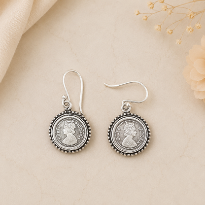 925 Sterling Silver Victorian Coin Drop Earrings