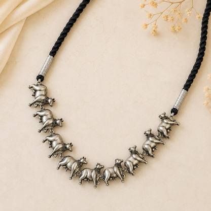 925 Sterling Silver Pichwai Kamdhenu Motif Necklace Set