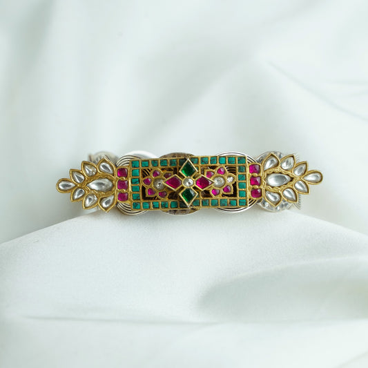925 Silver Cuff| Anokhi Kundan Silver Fusion Cuff