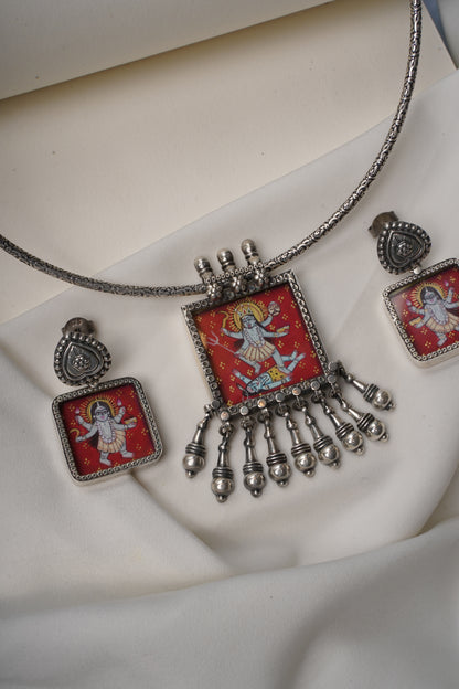 925 Silver Necklace| Hasthkala Handpainted Maa Kaali Necklace Set With Earrings