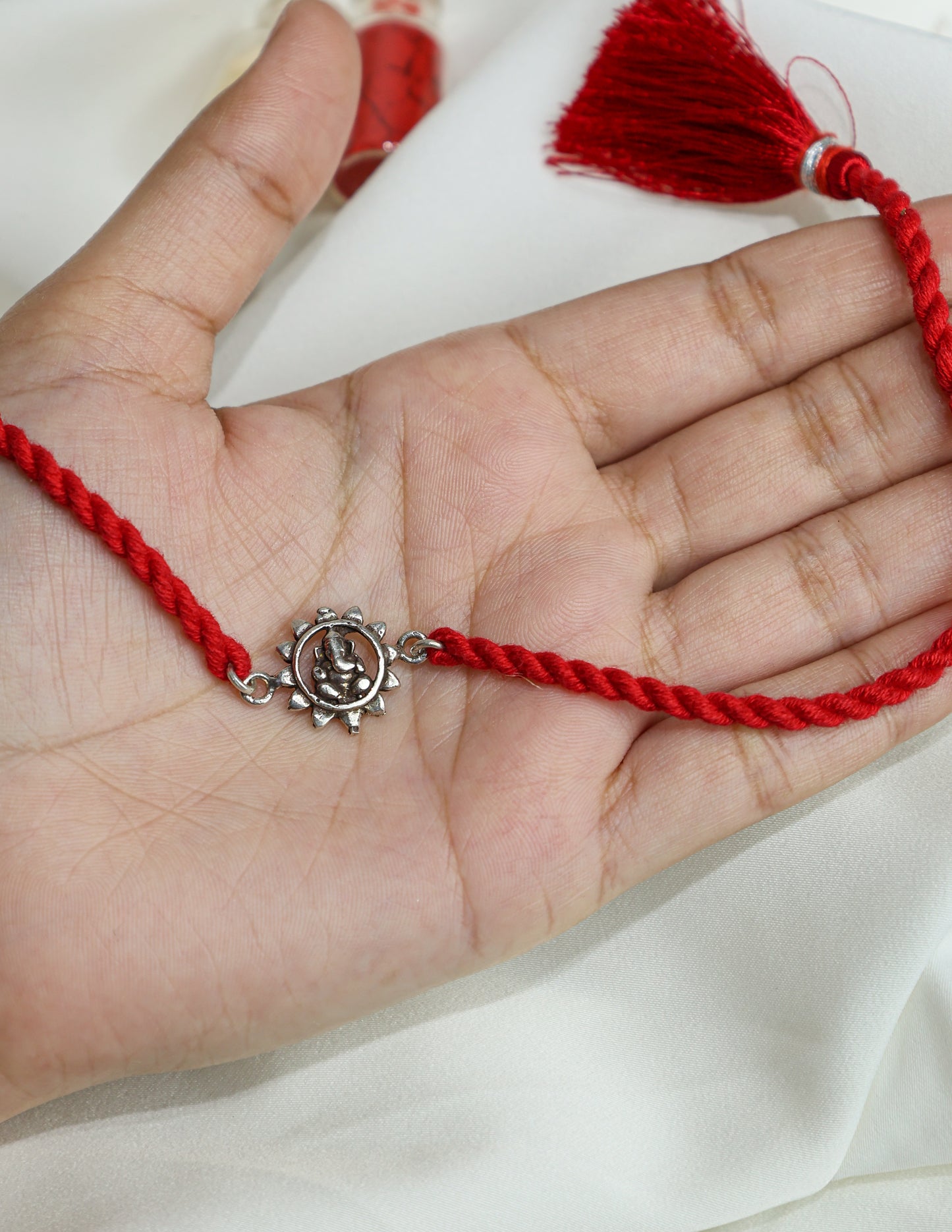925 Silver Rakhi| Silver Ganpati Sunflower Rakhi