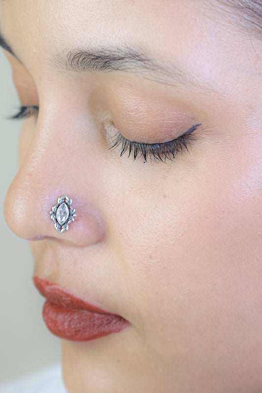 925 Silver Nosepin| Nazakat Silver Zircon Nosepin( Wire)
