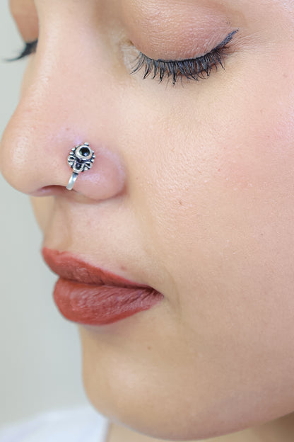 925 Silver Nosepin| Nazakat Teardrop Black Onyx Nosepin( Clip-on)