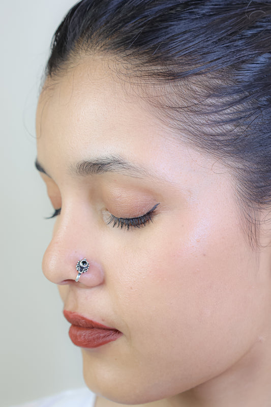 925 Silver Nosepin| Nazakat Teardrop Black Onyx Nosepin( Clip-on)