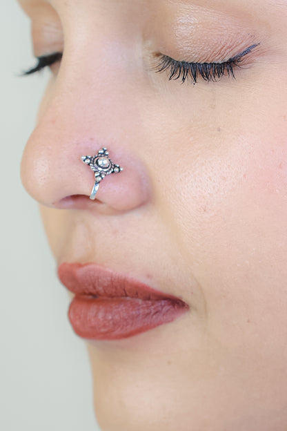 925 Silver Nosepin| Nazakat Statement Silver Square Nosepin( Clip-on)
