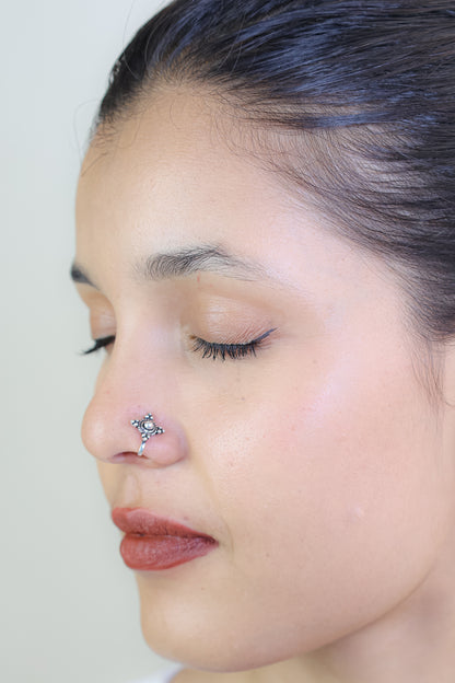 925 Silver Nosepin| Nazakat Statement Silver Square Nosepin( Clip-on)