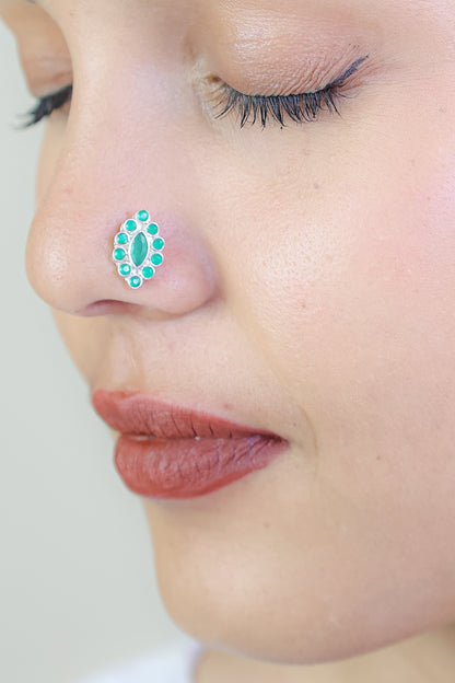 925 Silver Nosepin| Nazakat Statement Emerald Silver Nosepin( Wire)
