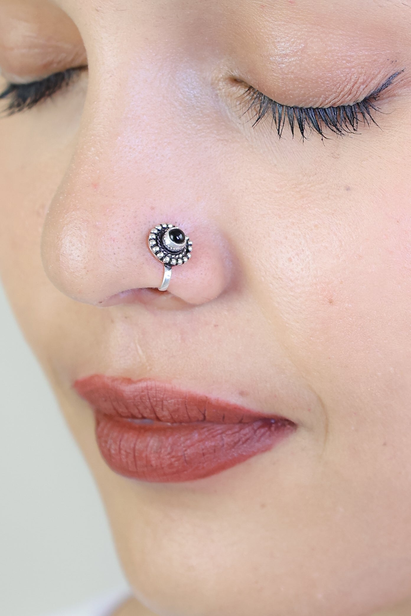 925 Silver Nosepin| Nazakat Round Silver Black Onyx Nosepin( Clip-on)