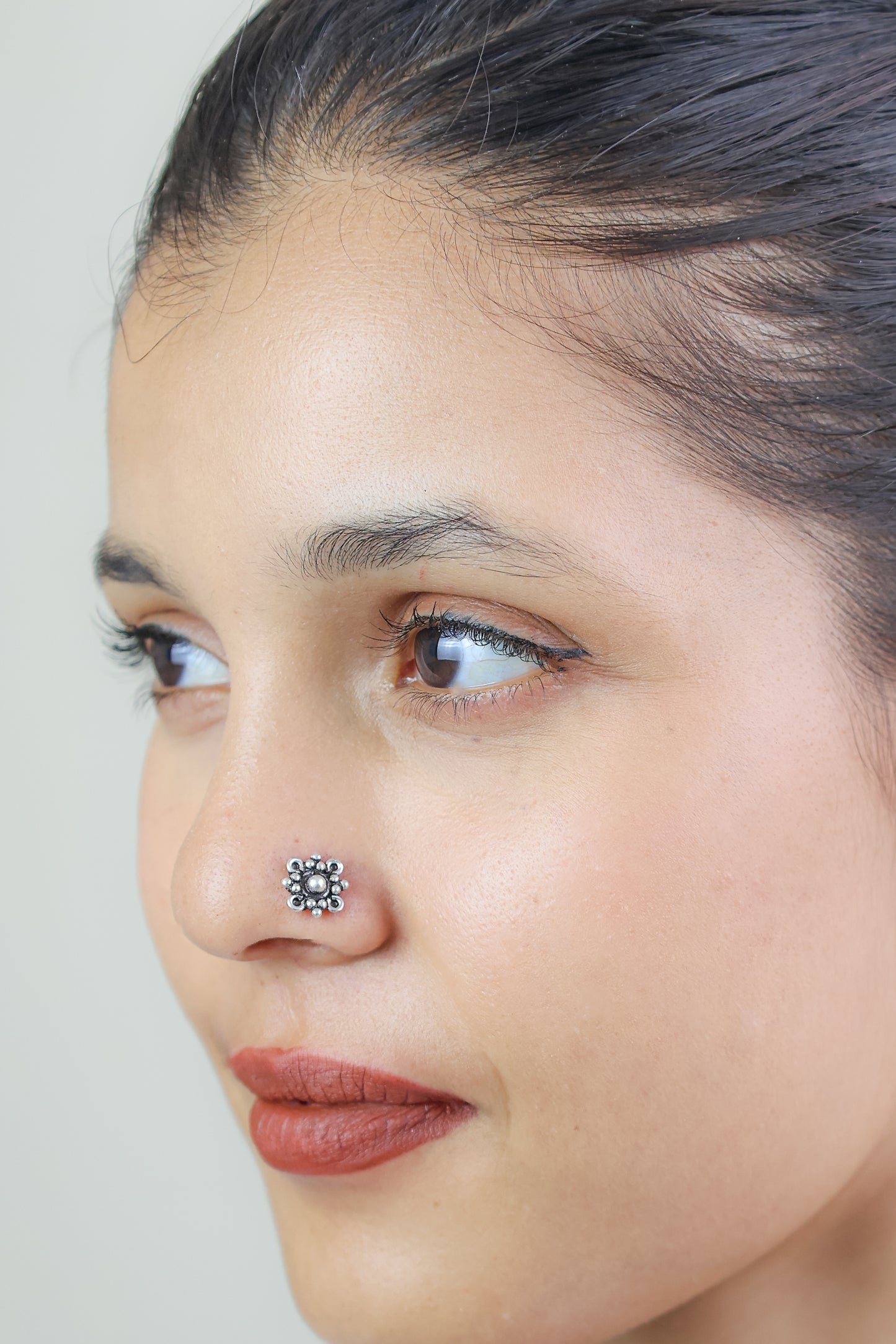 925 Silver Nosepin| Nazakat Tribal Flower Bloom Silver Nosepin( Clip-on)