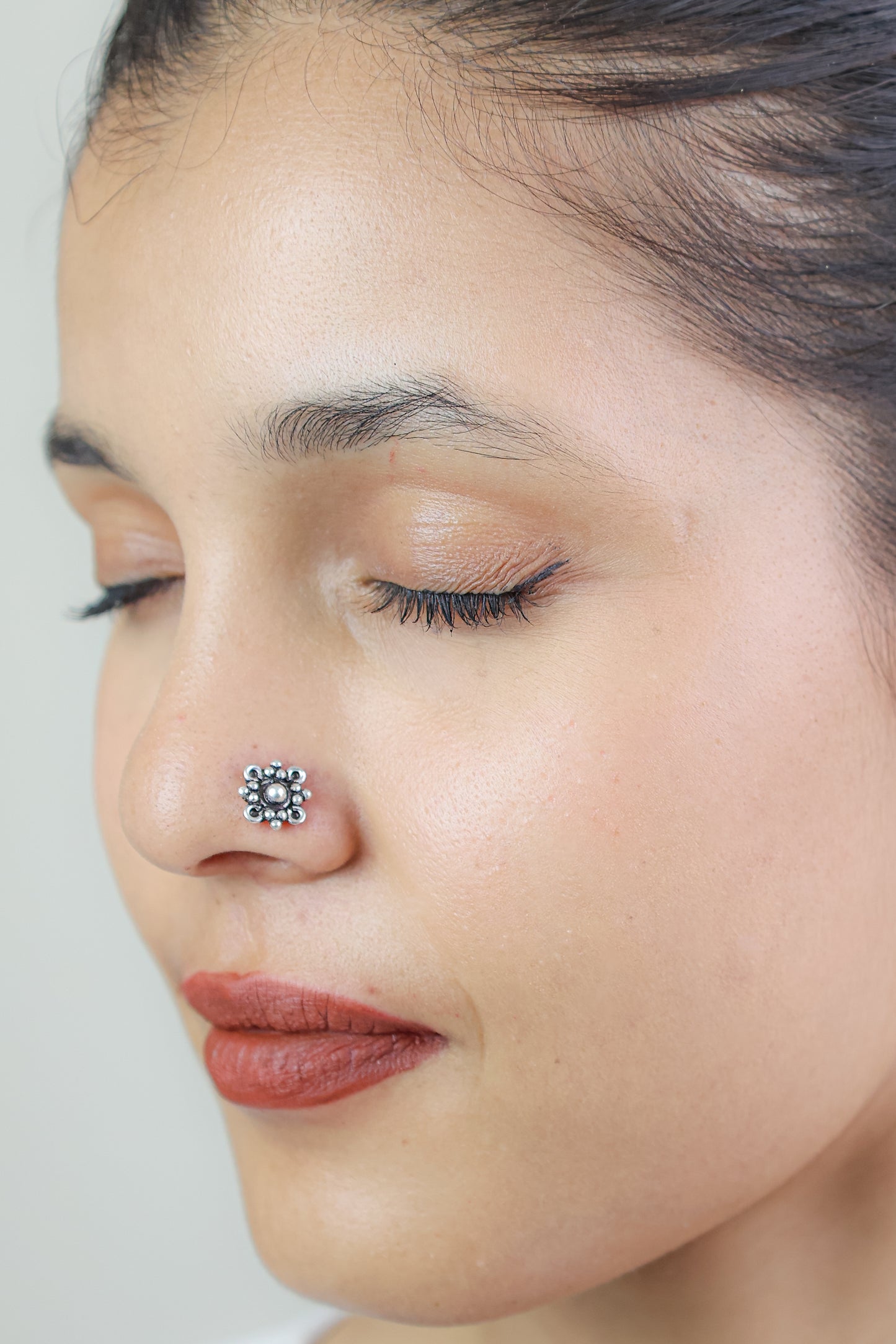 925 Silver Nosepin| Nazakat Tribal Flower Bloom Silver Nosepin( Clip-on)