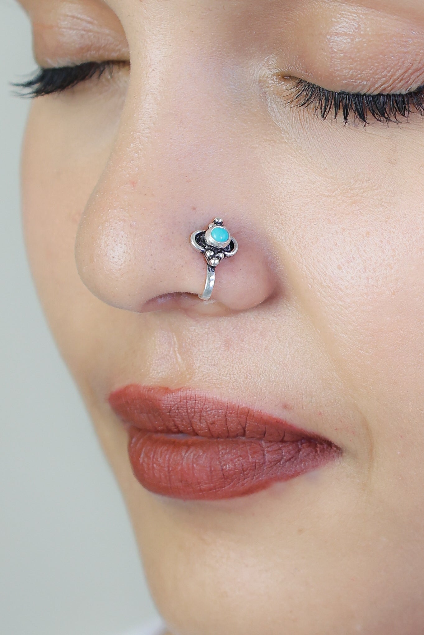 925 Silver Nosepin| Nazakat Turquoise Round Silver Nosepin (Clip-on)