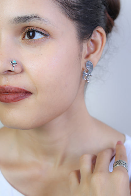 925 Silver Nosepin| Nazakat Turquoise Round Silver Nosepin (Clip-on)