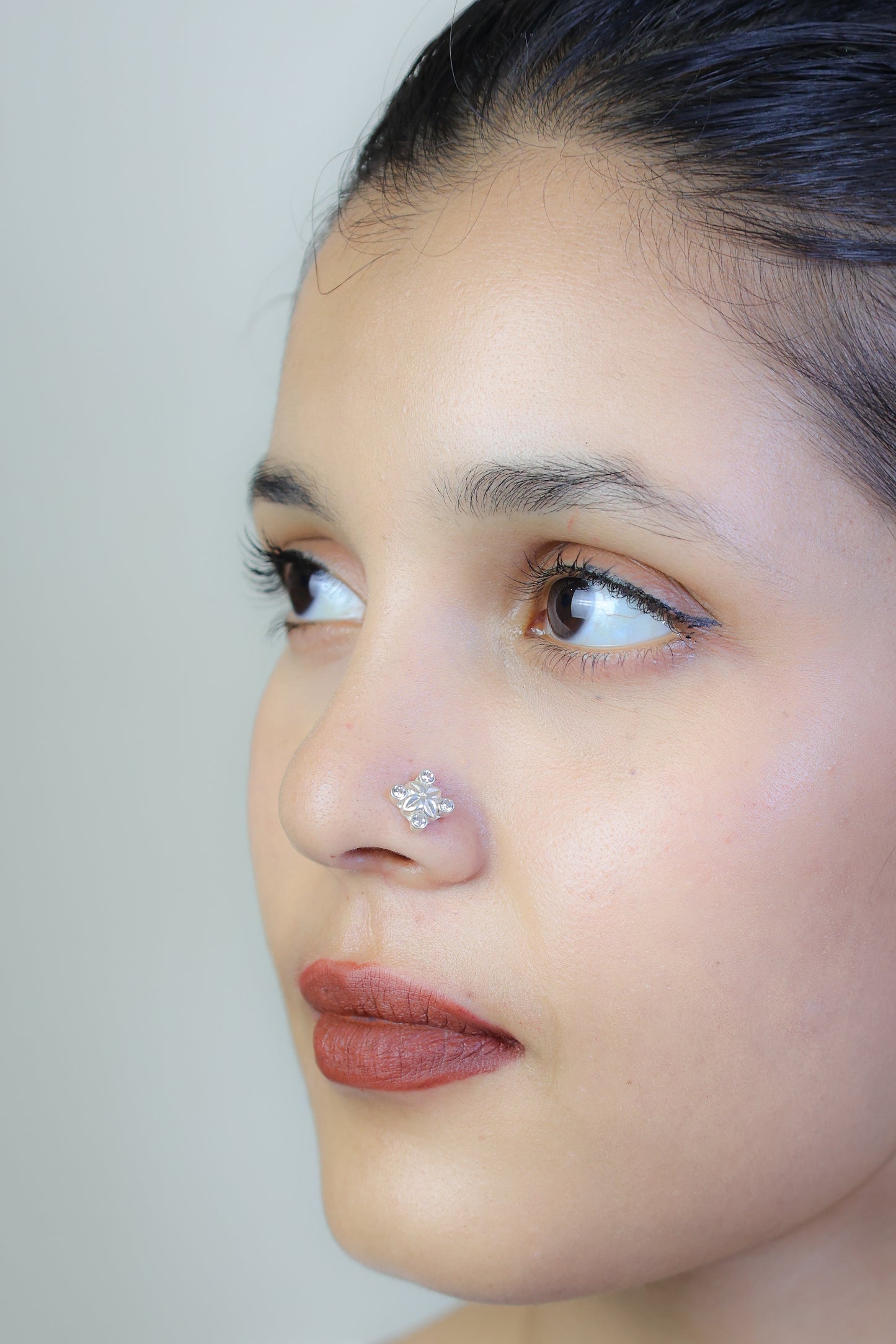 925 Silver Nosepin| Nazakat Elegant Zircon Floral Nosepin( Wire)