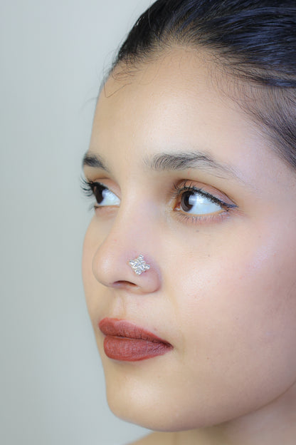 925 Silver Nosepin| Nazakat Elegant Zircon Floral Nosepin( Wire)