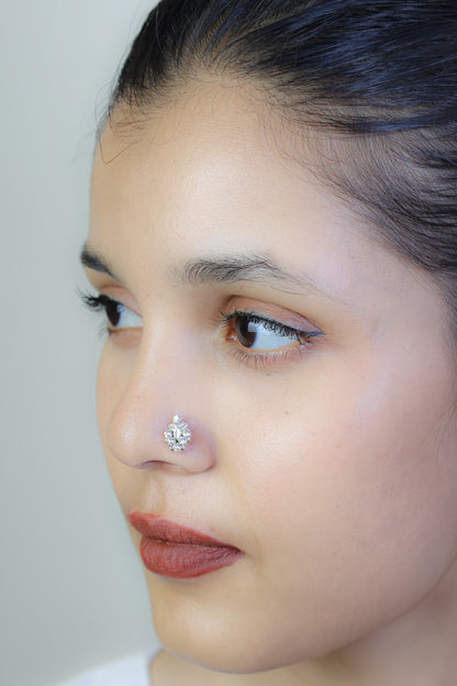 925 Silver Nosepin| Nazakat Zircon Teardrop Silver Nose-pin ( Wire)