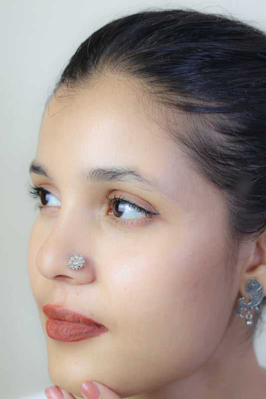 925 Silver Nosepin| Nazakat Zircon Oval Silver Nosepin( Wire)