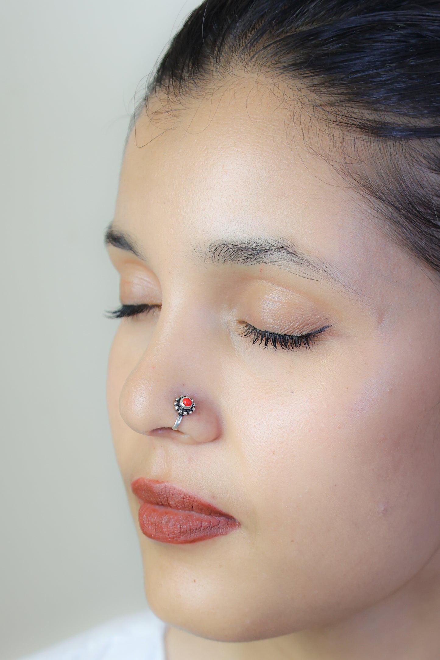 925 Silver Nosepin| Nazakat Coral Round Silver Nosepin( Clip-on)