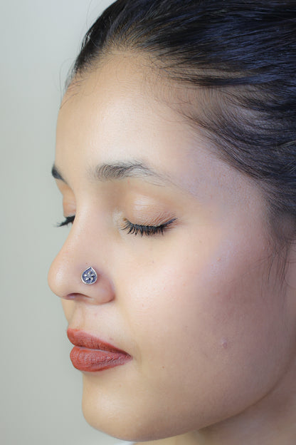 925 Silver Nosepin| Nazakat Silver Phool Teardrop Nosepin( Wire)