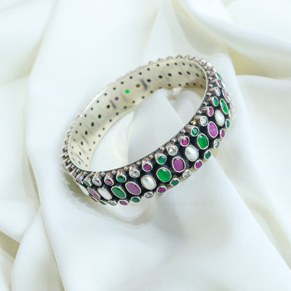 925 Silver Bangles| Aasma Silver Mutlicolour Semiprecious Cutstone Bangle