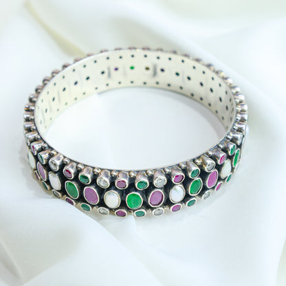 925 Silver Bangles| Aasma Silver Mutlicolour Semiprecious Cutstone Bangle