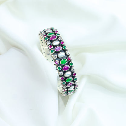 925 Silver Bangles| Aasma Silver Mutlicolour Semiprecious Cutstone Bangle