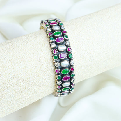 925 Silver Bangles| Aasma Silver Mutlicolour Semiprecious Cutstone Bangle