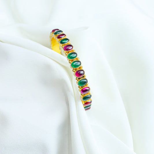 925 Silver Bangles| Aasma Silver Ruby&Emerald Kempu Stone bangle (Gold Plated)