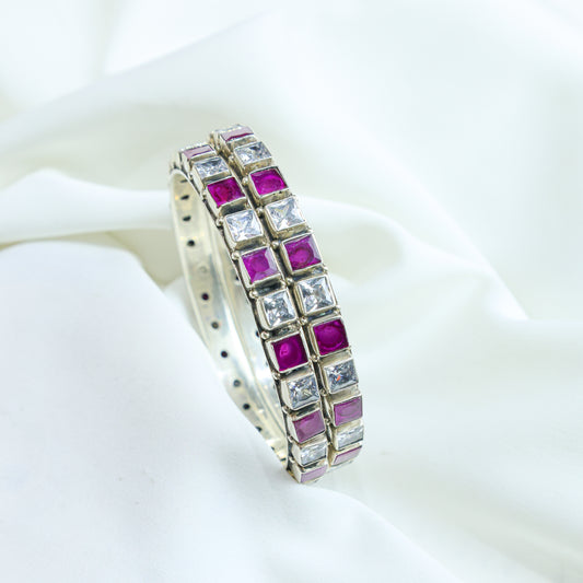 925 Silver Bangles|Aasma Ruby&Zircon Semiprecious Cut-stone Bangles