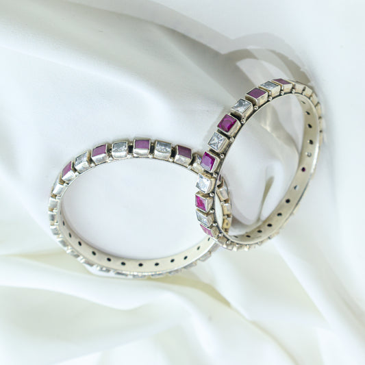 925 Silver Bangles|Aasma Ruby&Zircon Semiprecious Cut-stone Bangles