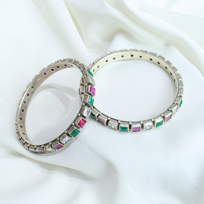 925 Silver Bangles| Aasma Silver Multicolour Semiprecious Cut-stone Bangle