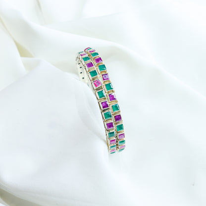 925 Silver Bangles| Aasma Silver Ruby&Emerald Semi precious Cut-stone Bangles
