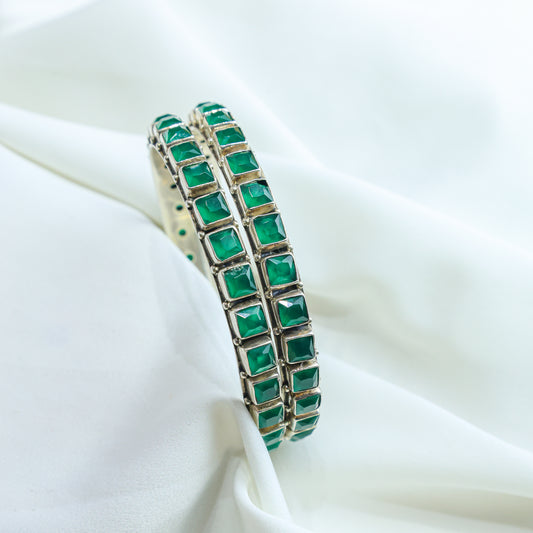 925 Silver Bangles|Aasma Silver Emerald Bangles