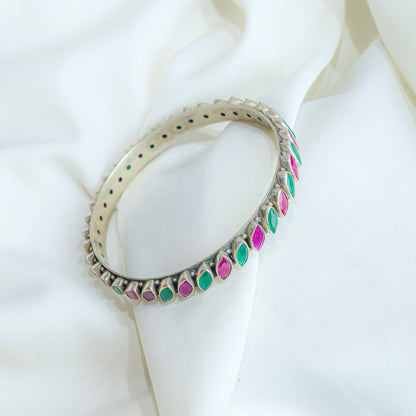 925 Silver Bangles| Asama Cutstone Silver Ruby and Emerald  Bangle