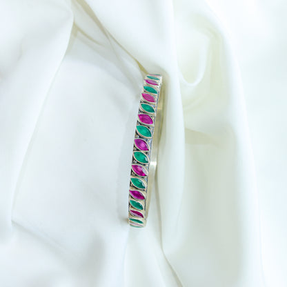 925 Silver Bangles| Asama Cutstone Silver Ruby and Emerald  Bangle