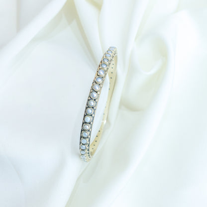 925 Silver Bangle| Asama Cut-stone Silver Pearl Bangle