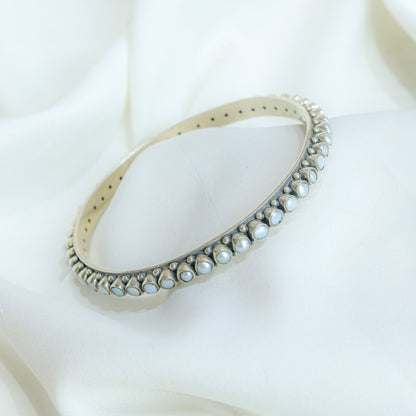 925 Silver Bangle| Asama Cut-stone Silver Pearl Bangle