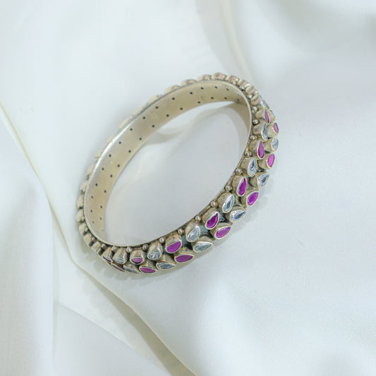 925 Silver Bangle| Asama Cut-stone Silver Teardrop Ruby And Zircon Bangle