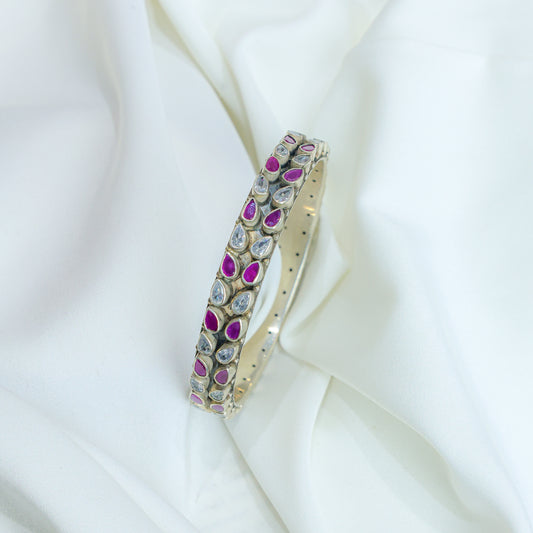 925 Silver Bangle| Asama Cut-stone Silver Teardrop Ruby And Zircon Bangle