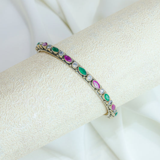 925 Silver Bangles| Asama Cut stone Silver Multi-Stone Bangle
