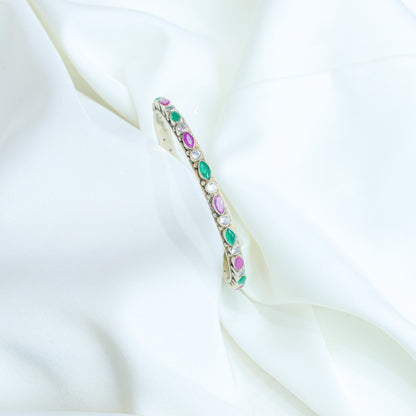 925 Silver Bangles| Asama Cut stone Silver Multi-Stone Bangle