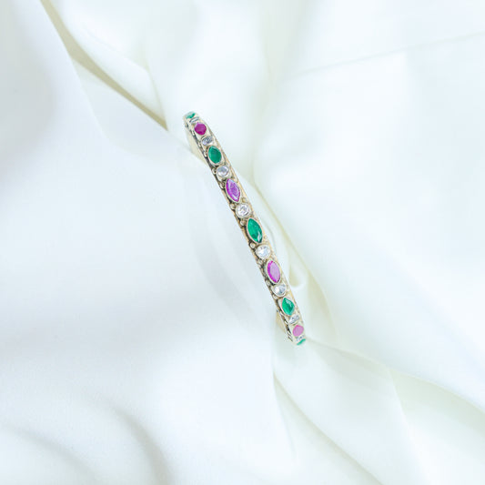 925 Silver Bangles| Asama Cut stone Silver Multi-Stone Bangle