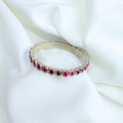 925 Silver Bangles| Asama Cut-stone Silver Ruby Bangle
