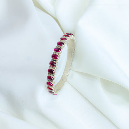 925 Silver Bangles| Asama Cut-stone Silver Ruby Bangle