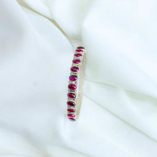 925 Silver Bangles| Asama Cut-stone Silver Ruby Bangle