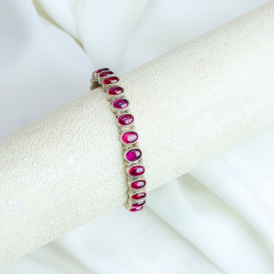 925 Silver Bangles| Asama Cut-stone Silver Ruby Bangle