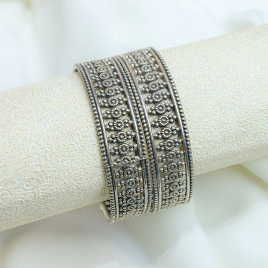 925 Silver Bangles| Ditya Floral Jali Silver Statement Bangle( Single Piece)