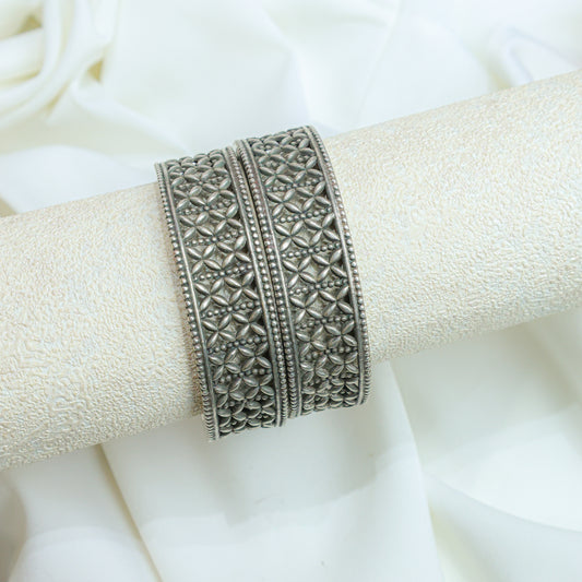925 Silver Bangles| Ditya Petal Jali Silver Statement Bangle( Single Piece)